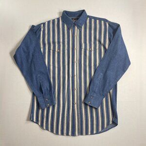 Vintage Western Shirt 16x35 Blue Stripe Extra Long Tail Cotton USA Ruddock Bros